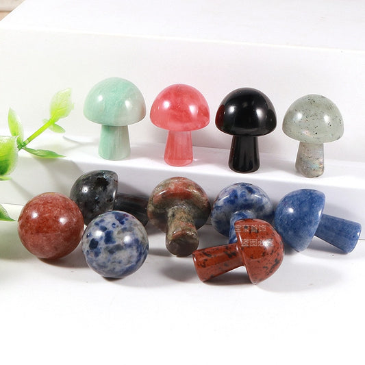 Mini Natural Crystal Mushroom Stone Statue Carving Home Ornament